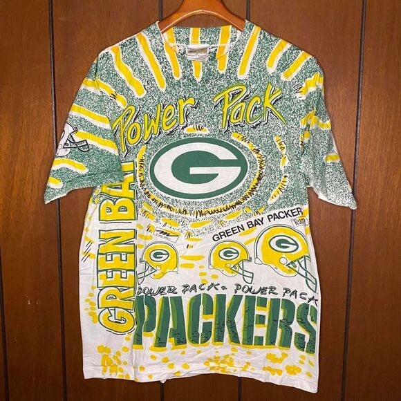 Vintage 1990s Magic Johnson Tee NFL Green Bay Packers AOP Shirt Size Medium - Picture 1 of 4
